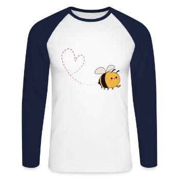 Biene Liebe Herz - Unisex Baseballshirt langarm - Weiß/Navy - Vorne - Nik (191cm)