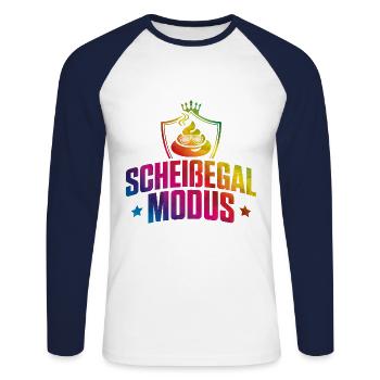 Scheißegal modus bunt - Unisex Baseballshirt langarm - Weiß/Navy - Vorne - Nik (191cm)