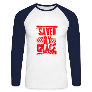 Jésus-Christ La Grâce de la Bible - T-shirt baseball manches longues Homme - blanc/marine - Devant - Nik (191cm)