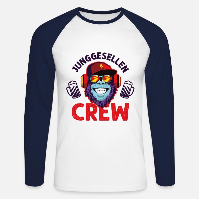 Junggesellen crew affe - Unisex Baseballshirt langarm - Weiß/Navy