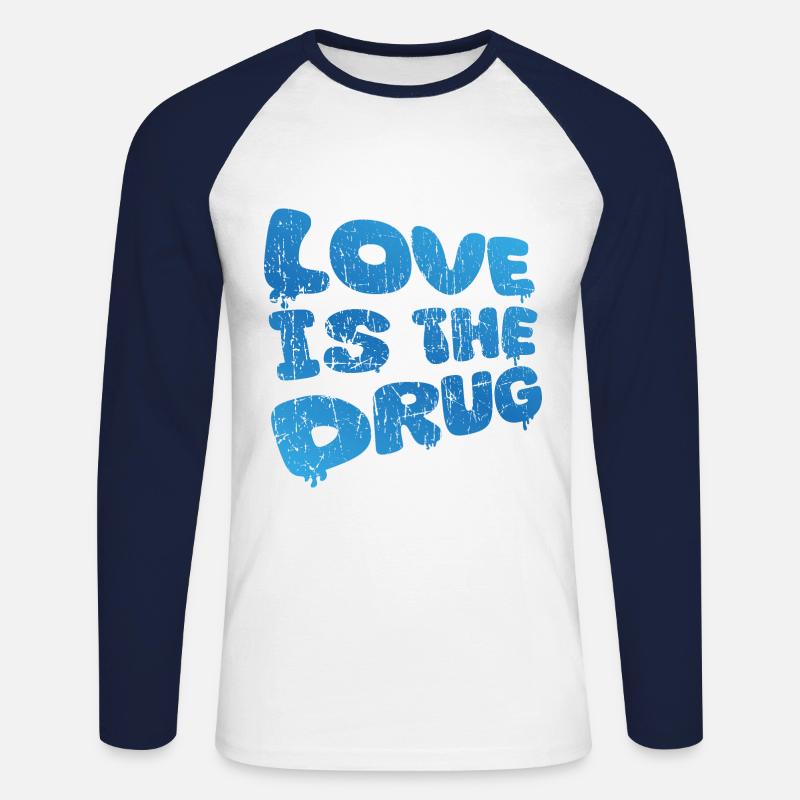 L'amore è la droga (Blue Scratched Edition) - Maglia da baseball a manica lunga da uomo - bianco/navy