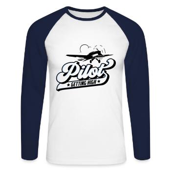 Fliegen Flieger Pilot Pilotin | Farben änderbar - Unisex Baseballshirt langarm - Weiß/Navy - Vorne - Nik (191cm)
