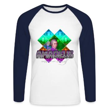 Mozart Pop Art | Wolfgang Amadeus Mozart Cadeau - T-shirt baseball manches longues Homme - blanc/marine - Devant - Nik (191cm)