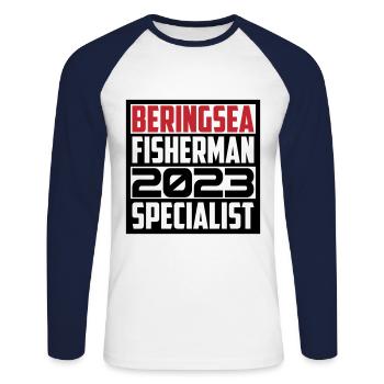 Béring Sea Fisherman 2023 Idée cadeau de spécialiste - T-shirt baseball manches longues Homme - blanc/marine - Devant - Nik (191cm)
