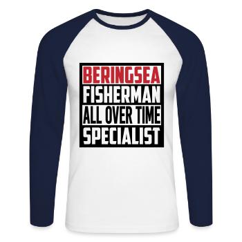 Pêcheur de mer de Béring spécialiste de tous les temps - T-shirt baseball manches longues Homme - blanc/marine - Devant - Nik (191cm)