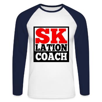 Eskalation Coach SKlation sklation Farben änderbar - Unisex Baseballshirt langarm - Weiß/Navy - Vorne - Nik (191cm)