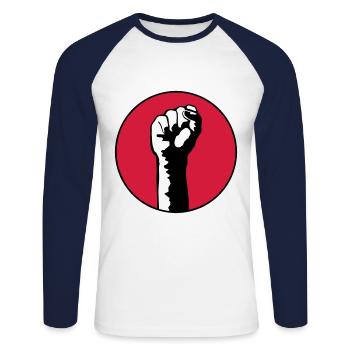 fist - Unisex Long Sleeve Baseball T-Shirt - white/navy - Front - Nik (191cm)
