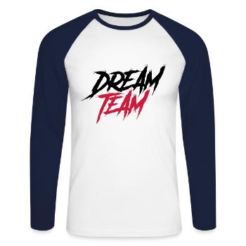 dream team - Unisex Long Sleeve Baseball T-Shirt - white/navy - Front - Nik (191cm)