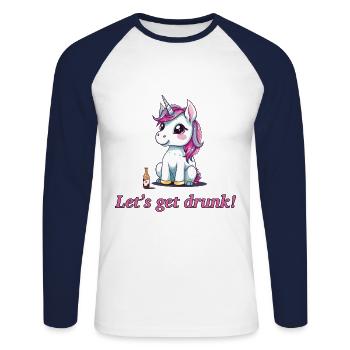 Unicorn Alcohol Toast Bachelor Lets Get Drunk - Unisex Long Sleeve Baseball T-Shirt - white/navy - Front - Nik (191cm)