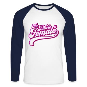 Autonomiser les femmes pour l’avenir | Les couleurs peuvent être modifiées - T-shirt baseball manches longues Homme - blanc/marine - Devant - Nik (191cm)