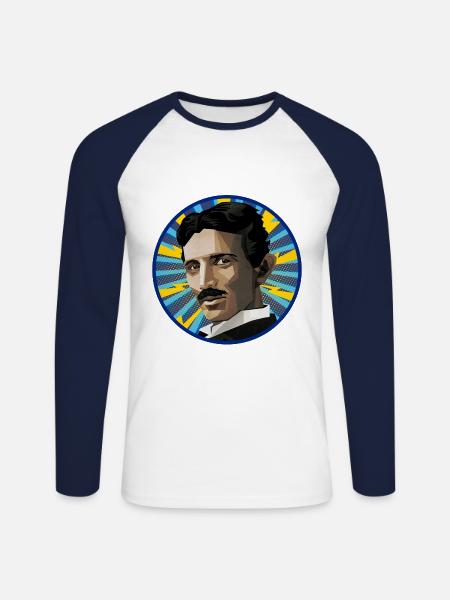 Nicola Tesla Popart - Unisex Long Sleeve Baseball T-Shirt - white/navy