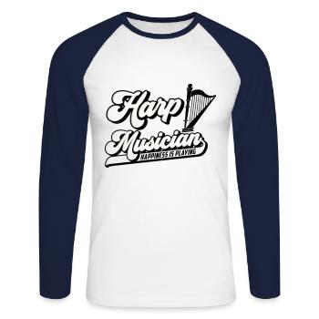 Harpiste Musicien Joueur de Harpe Harpe | Couleur modifiable - T-shirt baseball manches longues Homme - blanc/marine - Devant - Nik (191cm)