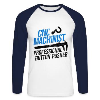 Maschinen-Bediener Maschinenführer Machinist - Unisex Baseballshirt langarm - Weiß/Navy - Vorne - Nik (191cm)