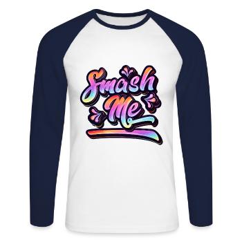 Smash Me | Jugendwort 2022 (Garantie du prix le plus bas) - T-shirt baseball manches longues Homme - blanc/marine - Devant - Nik (191cm)