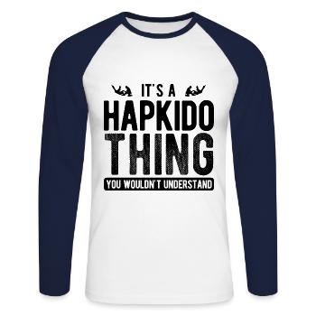 Koreanischer Kampfsport Hapkido - Unisex Baseballshirt langarm - Weiß/Navy - Vorne - Nik (191cm)