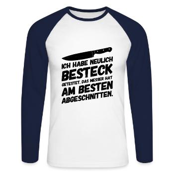 Kinderwitze Lustige Sprüche Messer - Unisex Baseballshirt langarm - Weiß/Navy - Vorne - Nik (191cm)