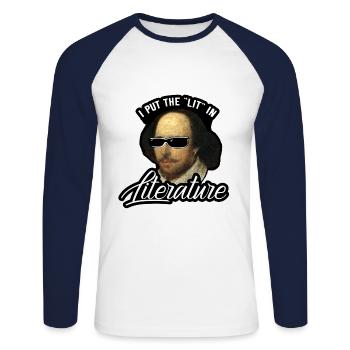 Shakespeare literature bookworm - Unisex Long Sleeve Baseball T-Shirt - white/navy - Front - Nik (191cm)