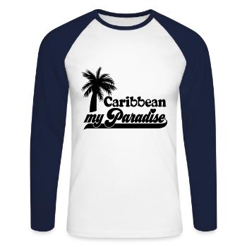 Farbe änderbar | Caribbean my Paradise - Unisex Baseballshirt langarm - Weiß/Navy - Vorne - Nik (191cm)