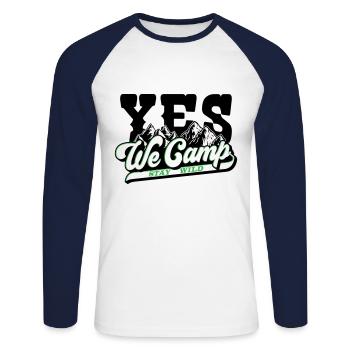 Farben änderbar | Yes We Camp - Unisex Baseballshirt langarm - Weiß/Navy - Vorne - Nik (191cm)