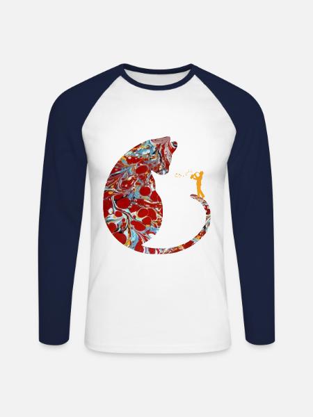 cat with saxophone e 251 - Unisex Long Sleeve Baseball T-Shirt - white/navy