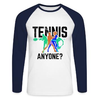 Tennisplatz Spruch Für Tennis - Unisex Baseballshirt langarm - Weiß/Navy - Vorne - Nik (191cm)