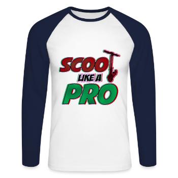 Scoot like a Pro! Cool gift for stunt scooters - Unisex Long Sleeve Baseball T-Shirt - white/navy - Front - Nik (191cm)
