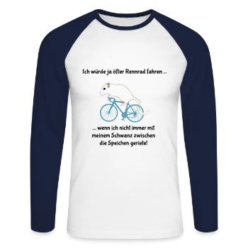 Rennmaus auf Rennrad - Unisex Baseballshirt langarm - Weiß/Navy - Vorne - Nik (191cm)