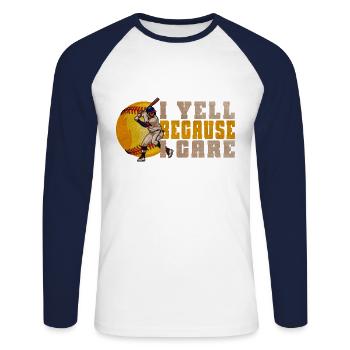 I Yell Because I Care Funny Softball Player - Unisex Long Sleeve Baseball T-Shirt - white/navy - Front - Nik (191cm)