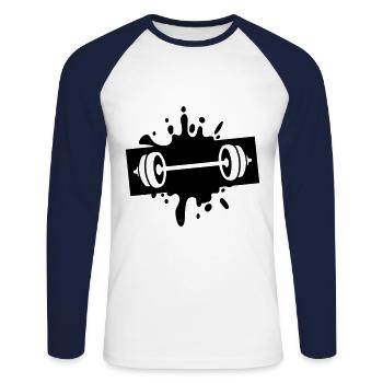 icône de symbole haltère - T-shirt baseball manches longues Homme - blanc/marine - Devant - Nik (191cm)