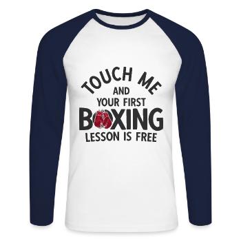 Boxsport Boxing - Unisex Baseballshirt langarm - Weiß/Navy - Vorne - Nik (191cm)