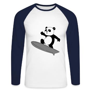 Panda Surfer - Unisex Baseballshirt langarm - Weiß/Navy - Vorne - Nik (191cm)