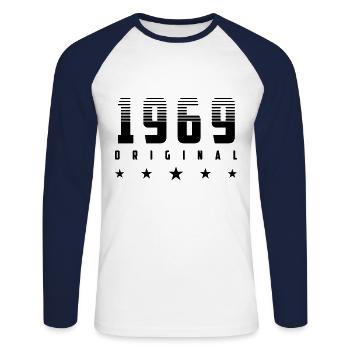 | changeable de couleur Original 1969 Année de naissance - T-shirt baseball manches longues Homme - blanc/marine - Devant - Nik (191cm)