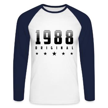 Original 1988 Geburtsjahr | Farbe änderbar | - Unisex Baseballshirt langarm - Weiß/Navy - Vorne - Nik (191cm)