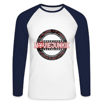Movie Junkie - Unisex Long Sleeve Baseball T-Shirt - white/navy - Front - Nik (191cm)