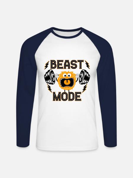 Beast Mode Monster - Unisex Long Sleeve Baseball T-Shirt - white/navy