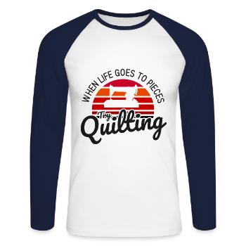 Quilten von Tagesdecken - Unisex Baseballshirt langarm - Weiß/Navy - Vorne - Nik (191cm)