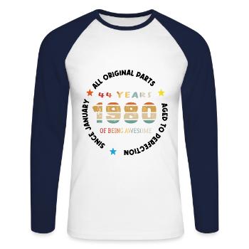 Awesome Since January 1980 Vintage 44 Year Old Birthday - Unisex Long Sleeve Baseball T-Shirt - white/navy - Front - Nik (191cm)