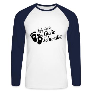 Ich werde grosse Schwester Herz - Unisex Baseballshirt langarm - Weiß/Navy - Vorne - Nik (191cm)