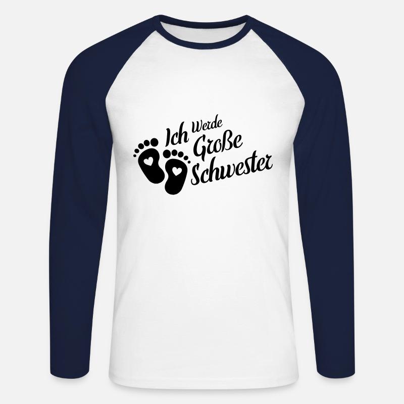 Ich werde grosse Schwester Herz - Unisex Baseballshirt langarm - Weiß/Navy