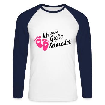 Ich werde grosse Schwester Herz Babyfüße - Unisex Baseballshirt langarm - Weiß/Navy - Vorne - Nik (191cm)