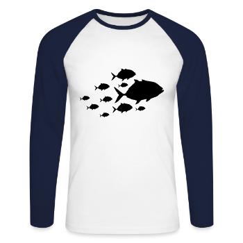 fisch piranha silhouette fische - Unisex Baseballshirt langarm - Weiß/Navy - Vorne - Nik (191cm)