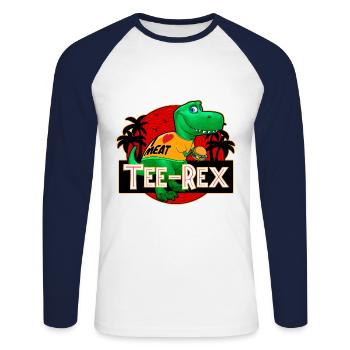 Tee Rex - Der T-shirt tragende Dinosaurier - Unisex Baseballshirt langarm - Weiß/Navy - Vorne - Nik (191cm)