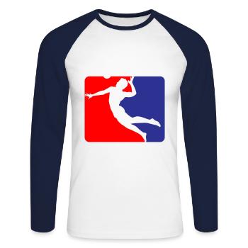 Volleyball | de volleyball de plage Les couleurs peuvent être changées - T-shirt baseball manches longues Homme - blanc/marine - Devant - Nik (191cm)