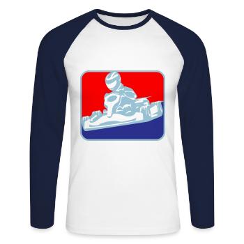 Kart Go-Kart Racing | Les couleurs peuvent être changées - T-shirt baseball manches longues Homme - blanc/marine - Devant - Nik (191cm)