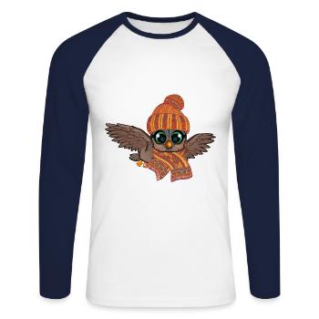 Hibou des Glaces Engelures Automne Hiver - T-shirt baseball manches longues Homme - blanc/marine - Devant - Nik (191cm)