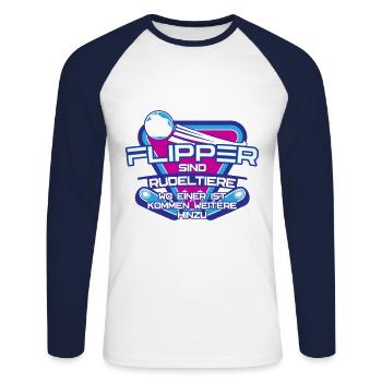 Flipper sind Rudeltiere Pinball | Farben änderbar - Unisex Baseballshirt langarm - Weiß/Navy - Vorne - Nik (191cm)