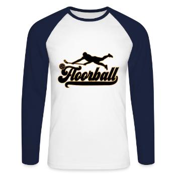Les couleurs peuvent être modifiées | Joueur de Floorball Floorball - T-shirt baseball manches longues Homme - blanc/marine - Devant - Nik (191cm)