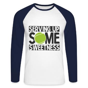 Tennisplatz Spruch Für Tennis - Unisex Baseballshirt langarm - Weiß/Navy - Vorne - Nik (191cm)
