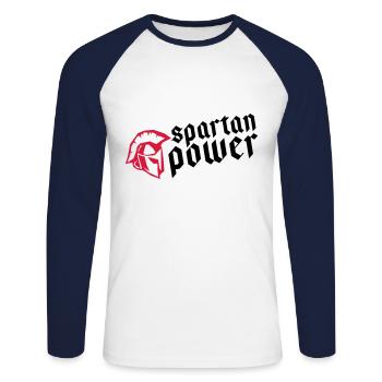 spartan power fitness gym helmet - Unisex Long Sleeve Baseball T-Shirt - white/navy - Front - Nik (191cm)