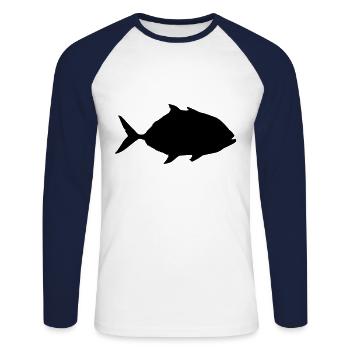 fisch piranha silhouette symbol - Unisex Baseballshirt langarm - Weiß/Navy - Vorne - Nik (191cm)